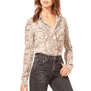 Reformation Gray Snake Animal Print Soft Lightweight Button Down Small